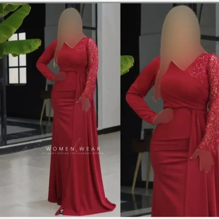 لباس مجلسی زنانه مدل سانیل جنس غواصی و اسپایدر قد 160 رنگ مشکی و زرشکی