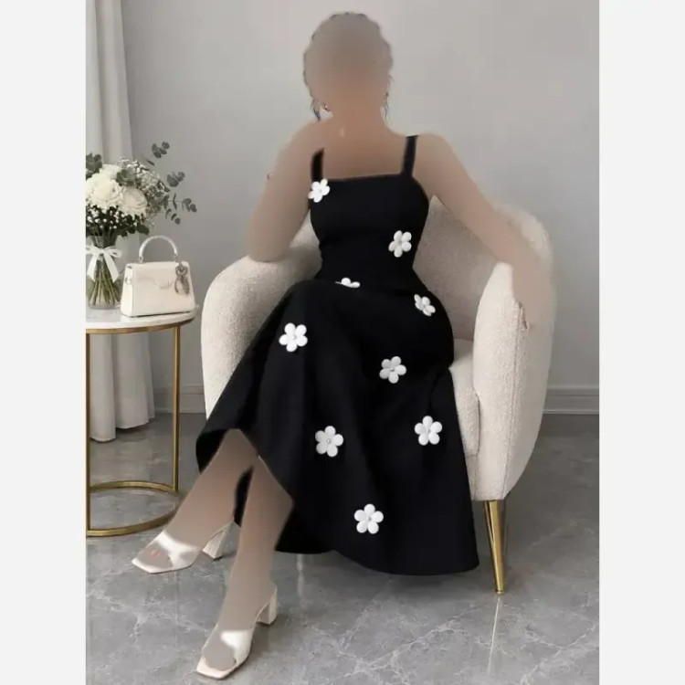 ماکسی مجلسی گلدار زنانه جنس کریستال کش مشکی فری سایز