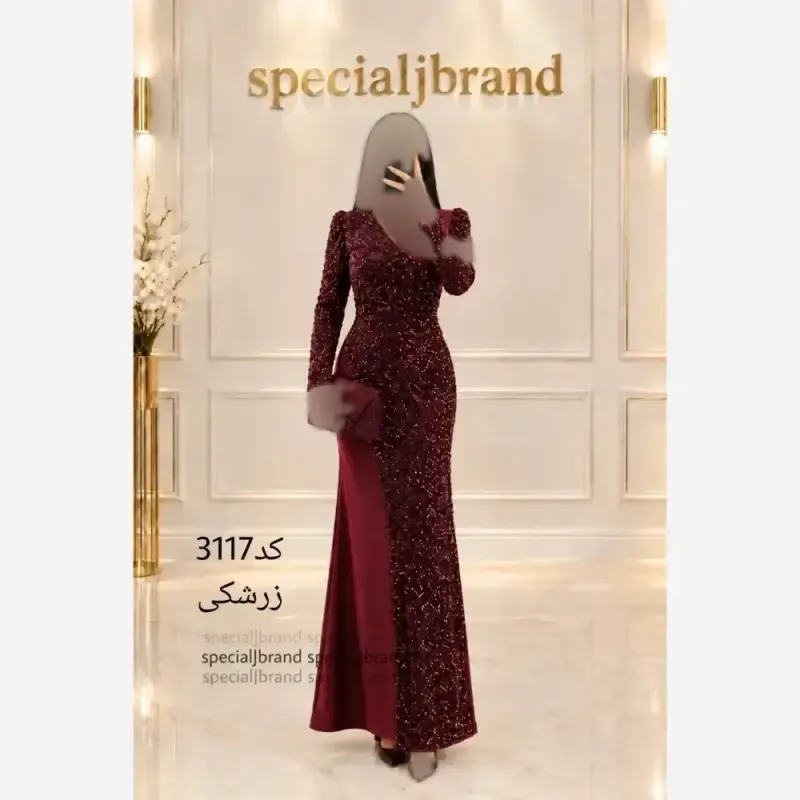 ماکسی مجلسی ریچل جنس کرپ کش و پولک مخمل