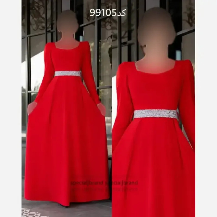 ماکسی مجلسی بابونه جنس دالقیچ قد 155 زیپدار با کمربند رنگبندی متنوع