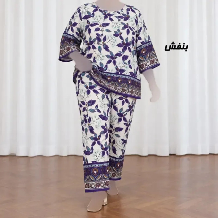 ست بلوز شلوار نخی زنانه و دخترانه فری سایز چهارفصل