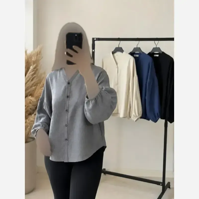 شومیز کراپ آستین پفی جنس صوفیا فری سایز