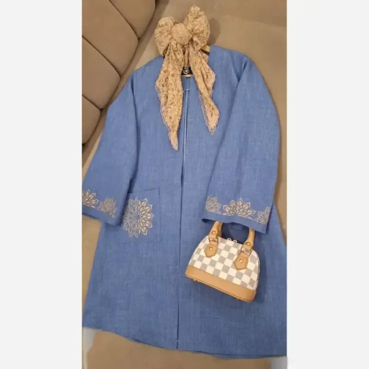 مانتو گلدوزی شده مدل خورشید جنس شانتون اسلپ درجه یک