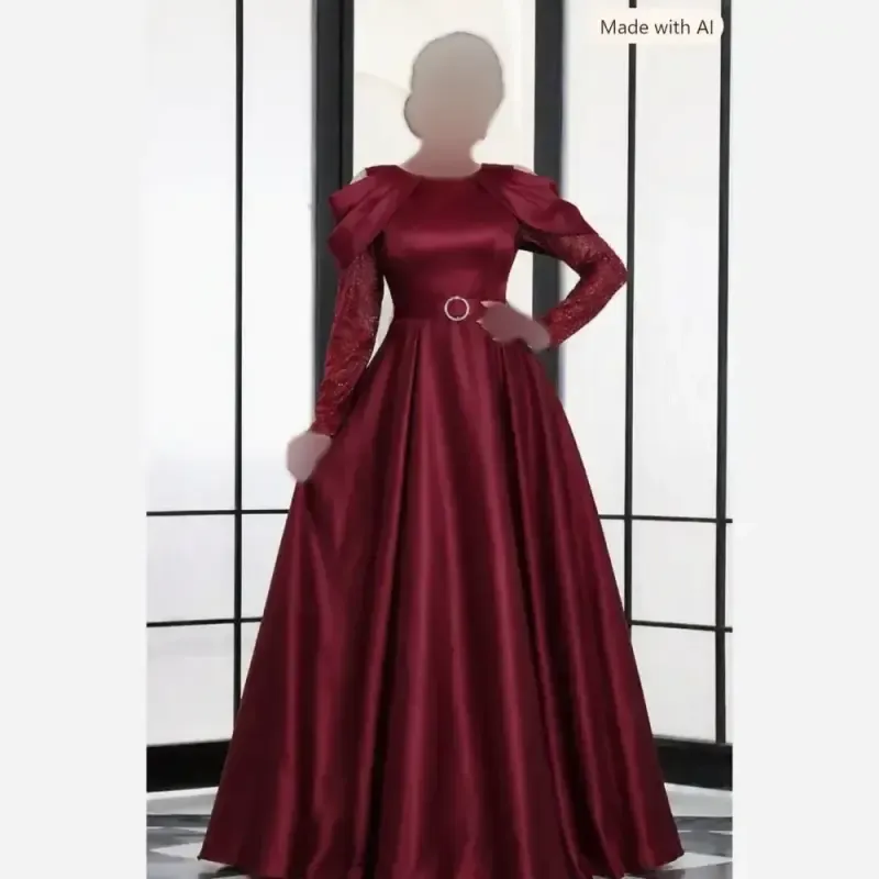 لباس مجلسی زنانه مرسانا آستین بلند ساتن ال ایکس قد 150