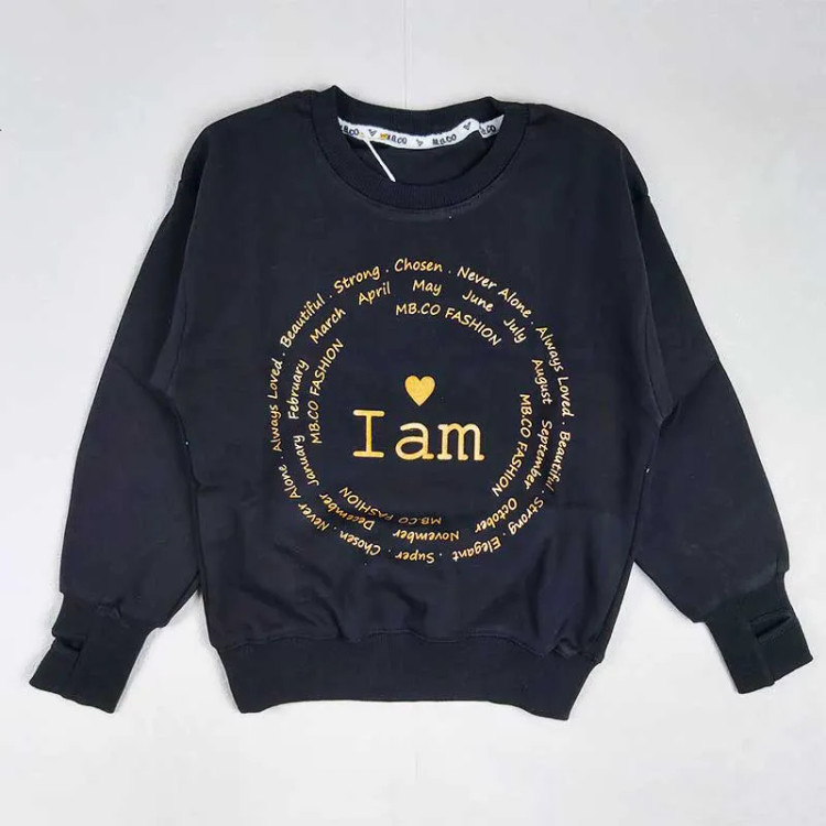 بلوز دخترانه پنبه سوپر طرح I AM فینگردار