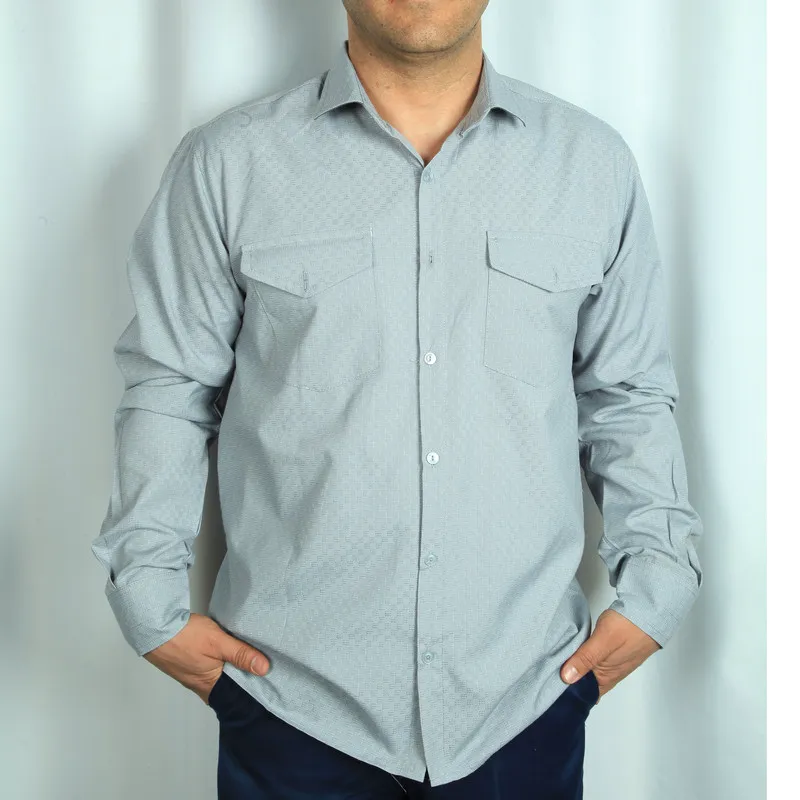 پیراهن مردانه آستین بلند تترون ویسکوز دو جیب چهارخانه رگولار فیت