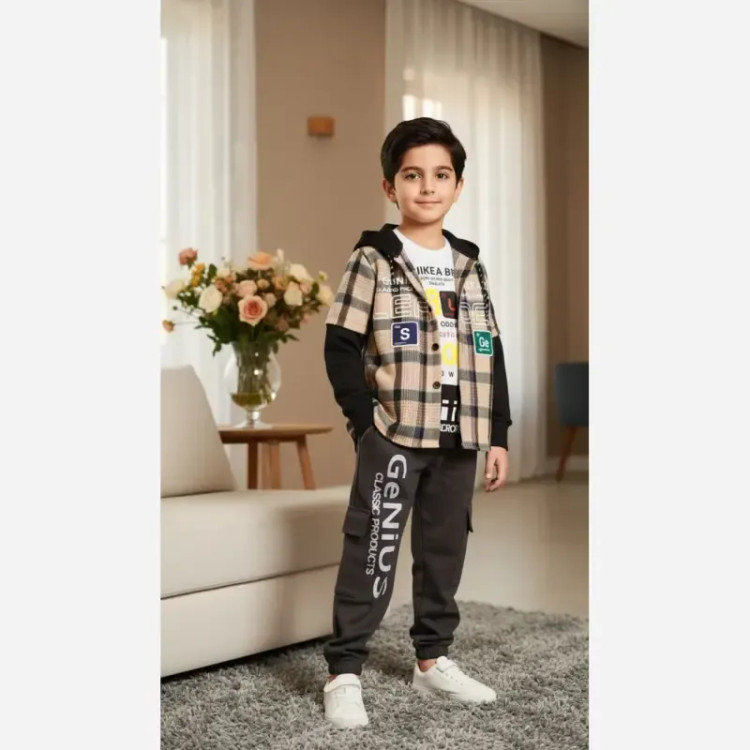 ست سه تیکه بچگانه کشمیر چهارخونه مدل دموند سایز 50